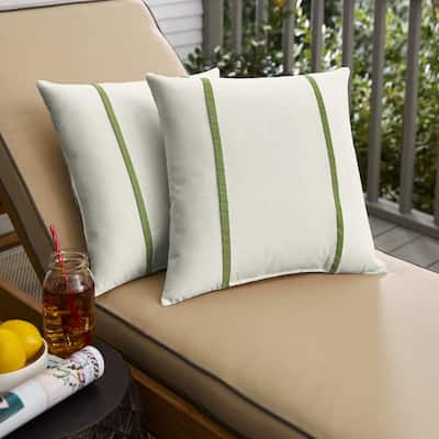 Humble + Haute Sunbrella Canvas Natural and Spectrum Cilantro Double Small Flange Indoor/ Outdoor Pillows, Set of 2