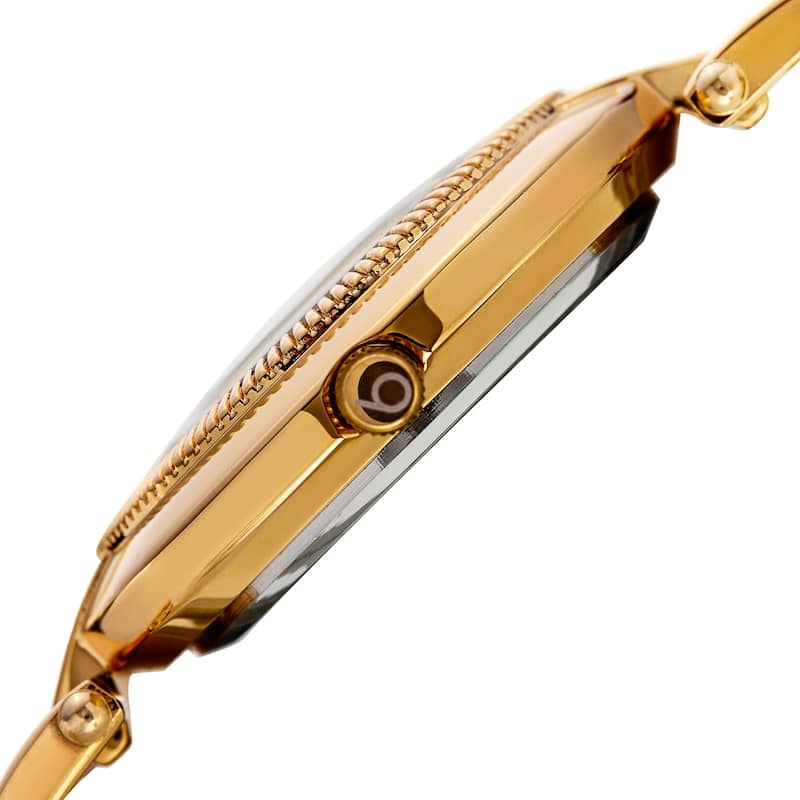 Burgi Women's Diamond Coin Edge Dial Crystal Lugs Gold-tone Bracelet Watch