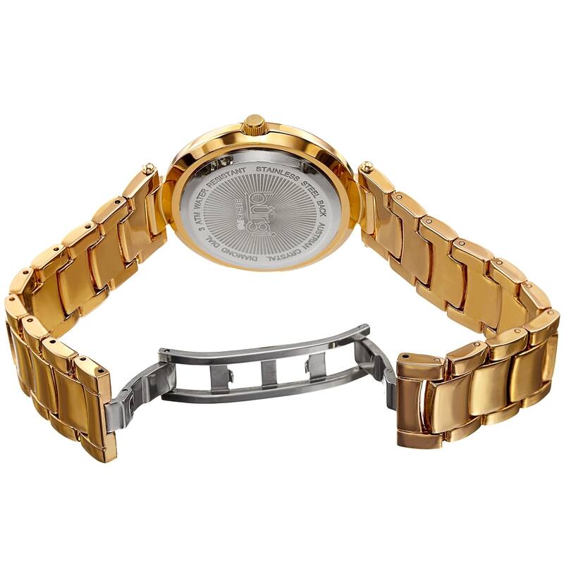 Burgi Women's Diamond Coin Edge Dial Crystal Lugs Gold-tone Bracelet Watch