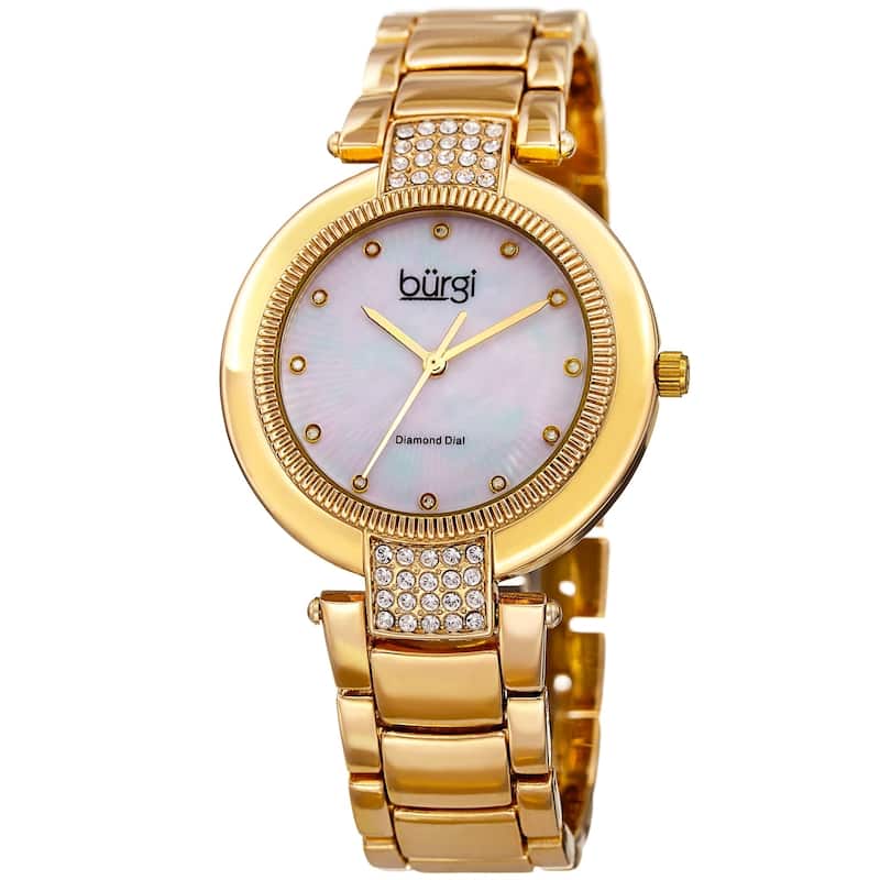 Burgi Women's Diamond Coin Edge Dial Crystal Lugs Gold-tone Bracelet Watch