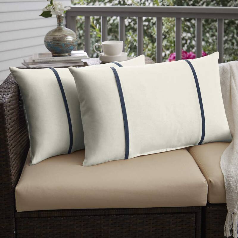 Sorra Home Sunbrella Canvas Natural and Spectrum Indigo Double Small Flange Indoor/ Outdoor Pillows, Set of 2