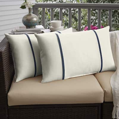 Sorra Home Sunbrella Canvas Natural and Spectrum Indigo Double Small Flange Indoor/ Outdoor Pillows, Set of 2