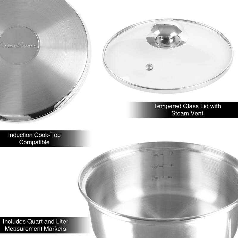 Classic Cuisine Stainless Steel 6 Cup Double Boiler and 1.5 Quart Saucepan 2-in-1 Combo