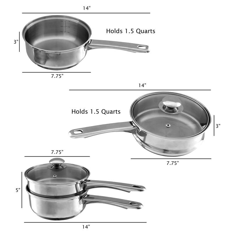 Classic Cuisine Stainless Steel 6 Cup Double Boiler and 1.5 Quart Saucepan 2-in-1 Combo