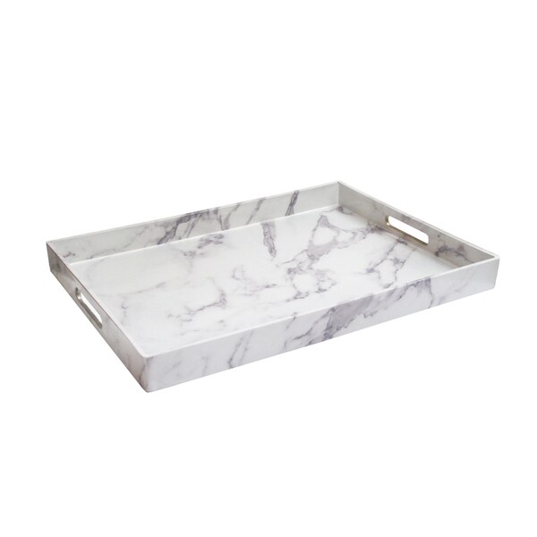 Shop Marble White/Grey Serving Tray 14X19" Overstock