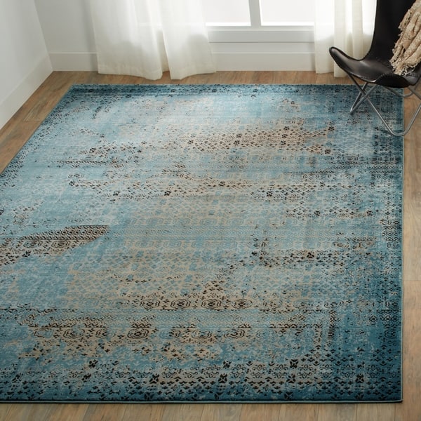 7'10 x 10'6 Nourison Karma Blue Rustic Vintage Area Rug 7 Feet 10 Inches by 10 Feet 6 Inches 