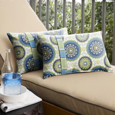 Humble + Haute Blue and Green Suzani Knife Edge Indoor/ Outdoor Pillows, Set of 2