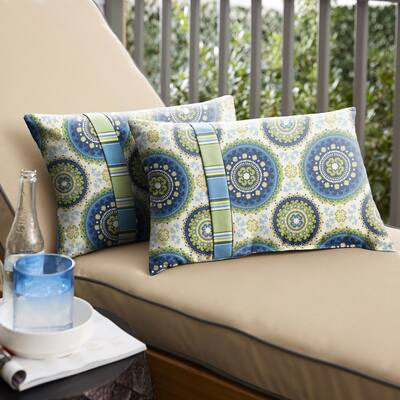 Humble + Haute Blue and Green Suzani Knife Edge Indoor/ Outdoor Pillows, Set of 2