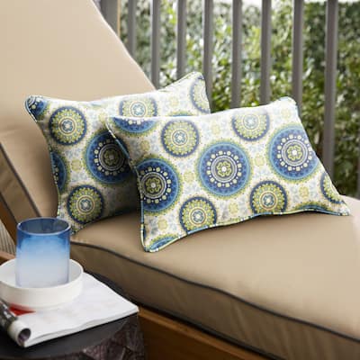 Humble + Haute Blue and Green Suzani Corded Indoor/ Outdoor Pillows, Set of 2