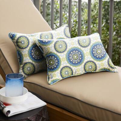 Humble + Haute Blue and Green Suzani Corded Indoor/ Outdoor Pillows, Set of 2