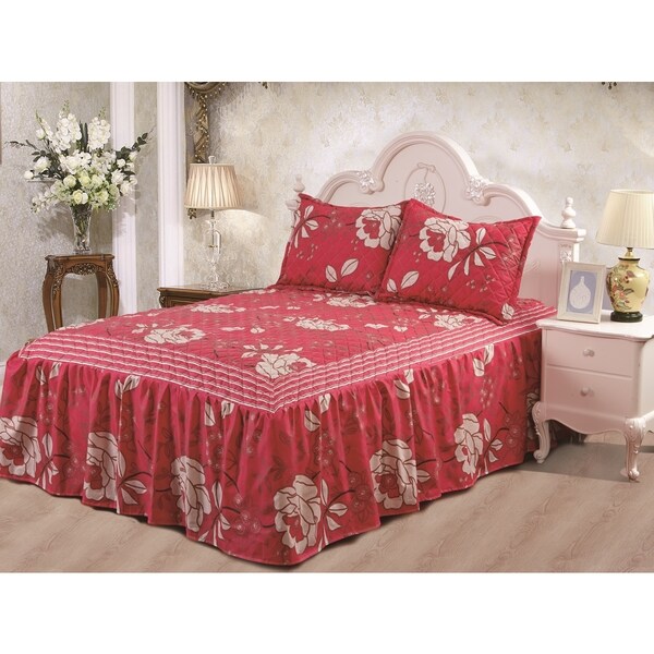 Hailey Cranberry Floral 3-piece Bedspread Set - Overstock - 19852010