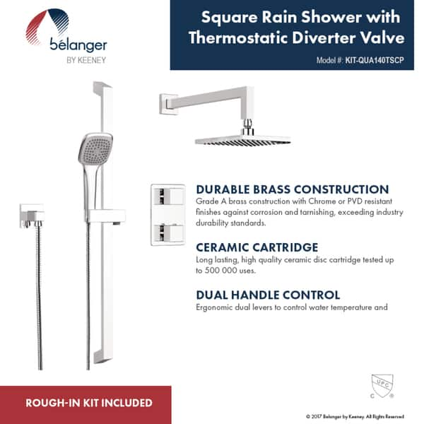 Belanger Quadrato Thermostatic Wall Shower Kit from Wall