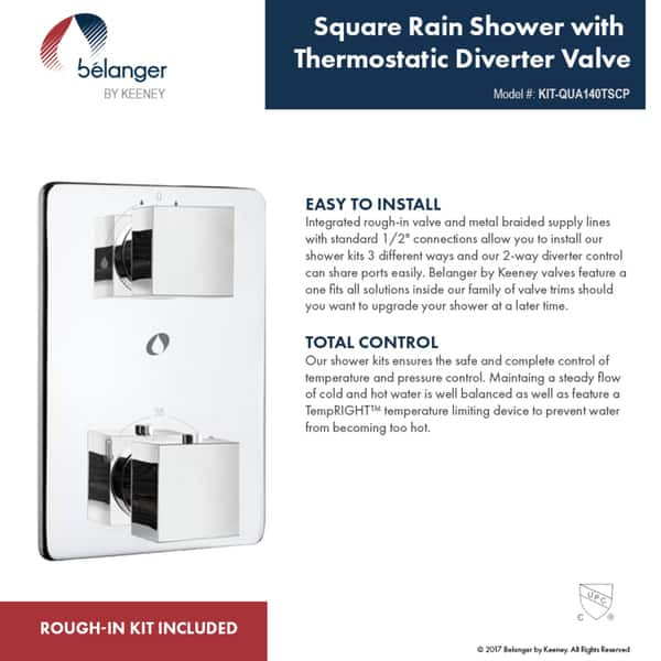 Belanger Quadrato Thermostatic Wall Shower Kit from Wall