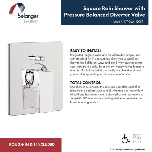 Belanger KIT-QUA130CCP Pressure Balanced Square Shower System from Wall