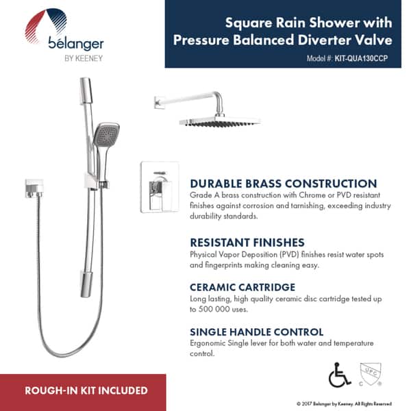 Belanger KIT-QUA130CCP Pressure Balanced Square Shower System from Wall