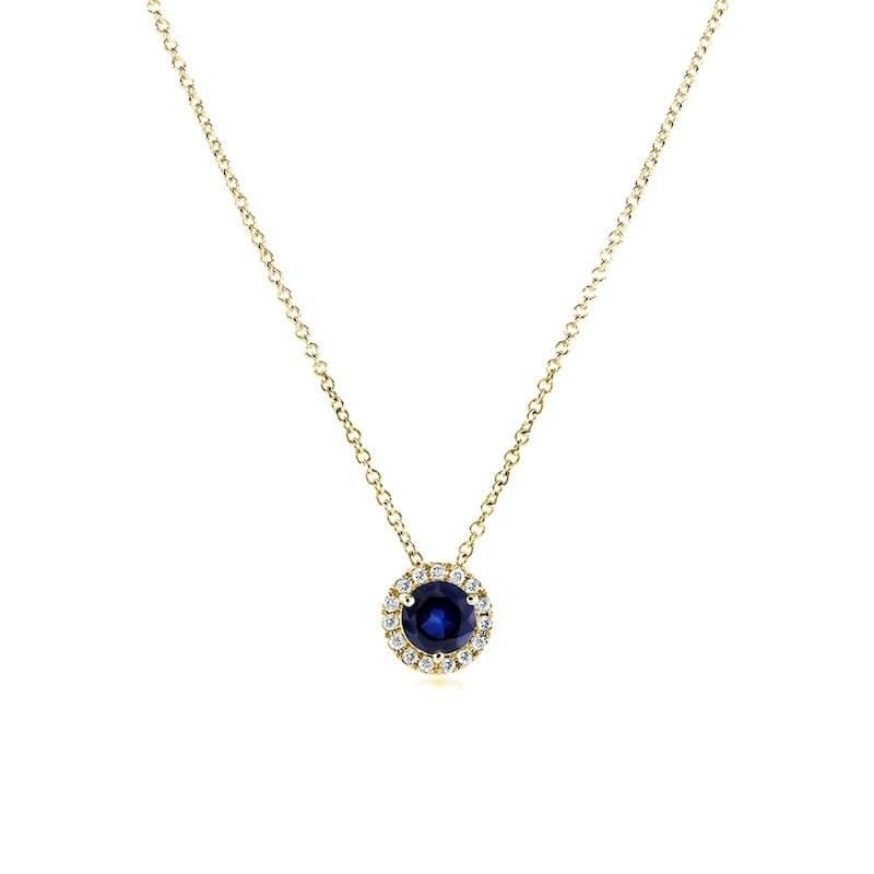 Annello by Kobelli 14k Yellow Gold 4/5 Carat TGW Round Blue Sapphire and Diamond Necklace