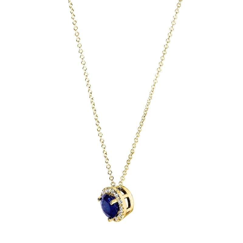 Annello by Kobelli 14k Yellow Gold 4/5 Carat TGW Round Blue Sapphire and Diamond Necklace