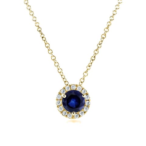 Annello by Kobelli 14k Yellow Gold 4/5 Carat TGW Round Blue Sapphire and Diamond Necklace