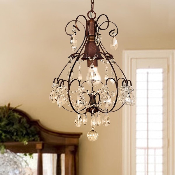Laurel Creek Harper Brushed Oak 1-light Teardrop Crystal Chandelier