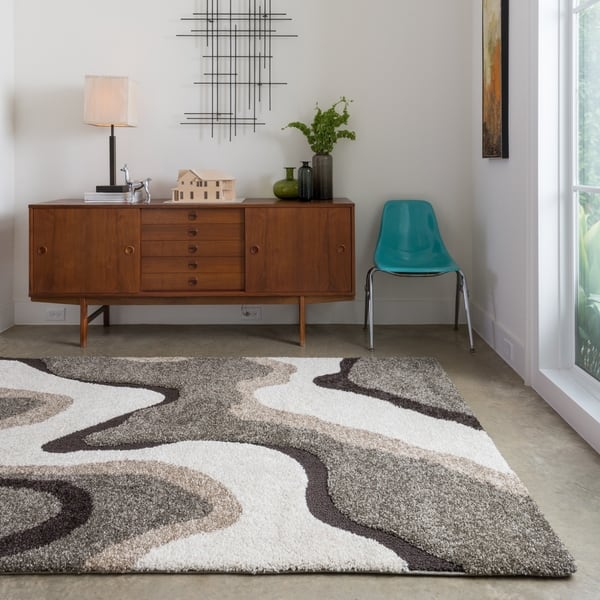 slide 2 of 29, Carson Carrington Drammen Modern Abstract Waves Shag Area Rug 5'3" x 7'7" - Multi