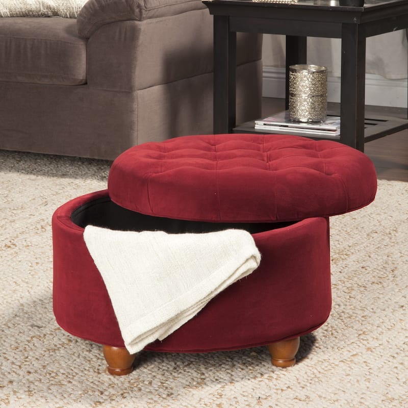 Copper Grove Moses Button Tufted Velvet Berry Round Storage Ottoman