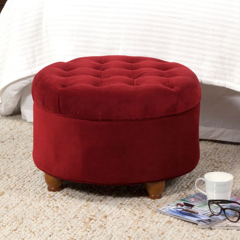 Copper Grove Moses Button Tufted Velvet Berry Round Storage Ottoman