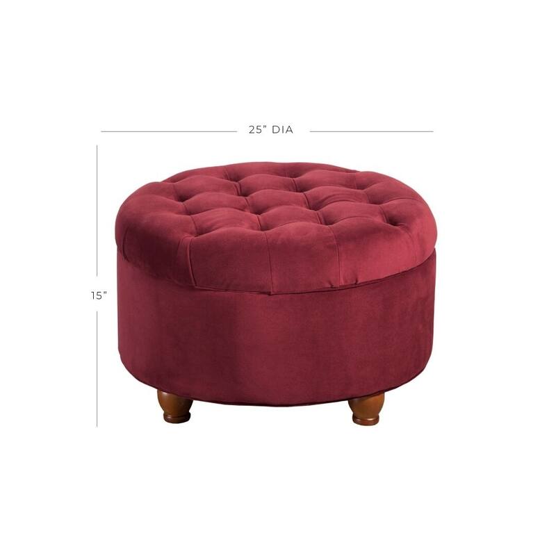 Copper Grove Moses Button Tufted Velvet Berry Round Storage Ottoman
