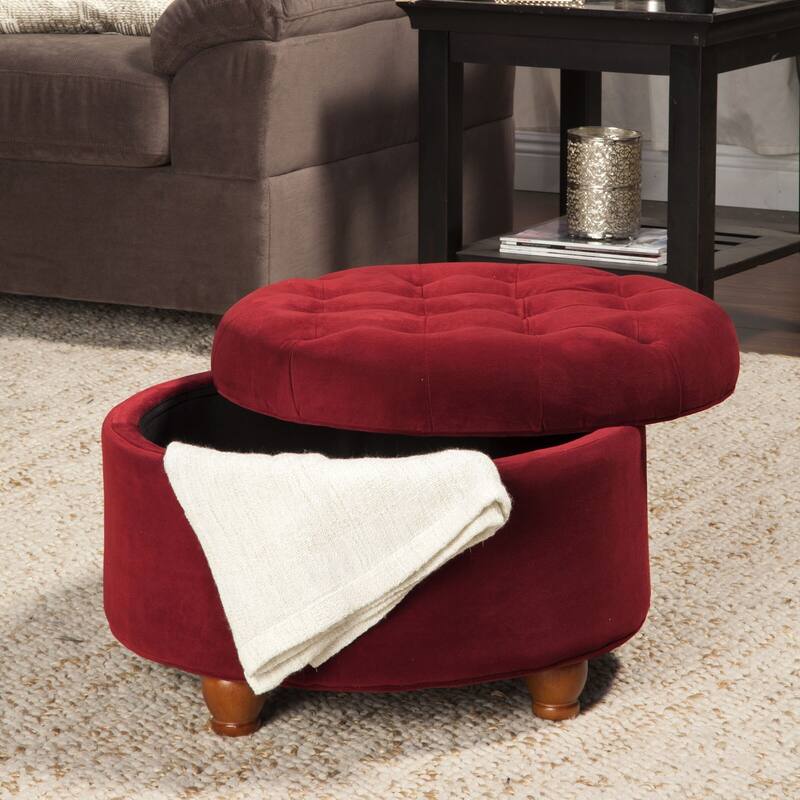 Copper Grove Moses Button Tufted Velvet Berry Round Storage Ottoman
