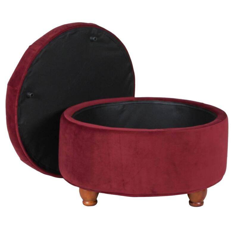 Copper Grove Moses Button Tufted Velvet Berry Round Storage Ottoman