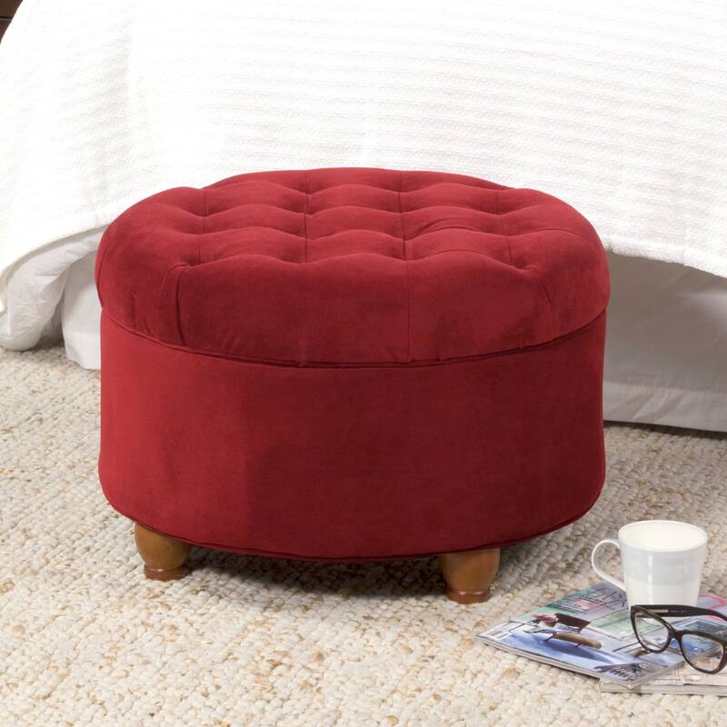 Copper Grove Moses Button Tufted Velvet Berry Round Storage Ottoman