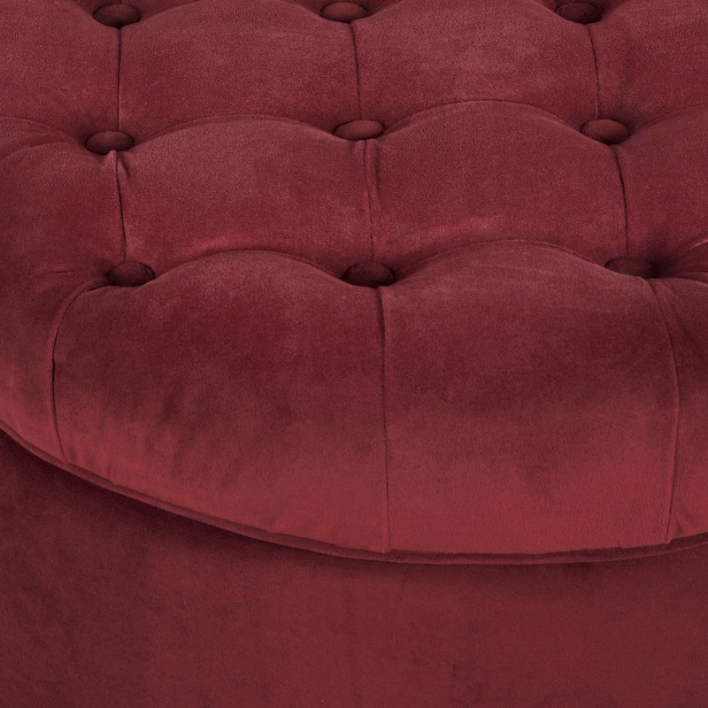 Copper Grove Moses Button Tufted Velvet Berry Round Storage Ottoman
