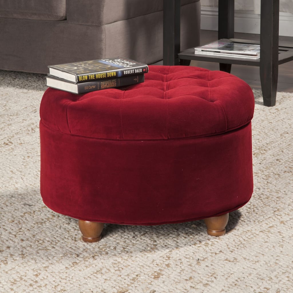 Copper Grove Moses Button Tufted Velvet Berry Round Storage Ottoman