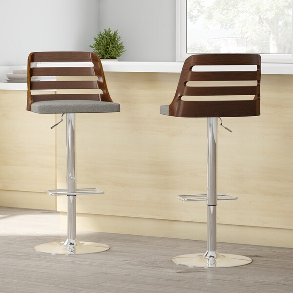 Carson Carrington Oglala Mid-century Modern Walnut Finished Adjustable Bar Stool