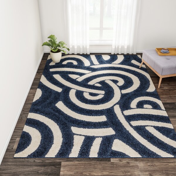 Carson Carrington Taastrup Navy/ Ivory Abstract Shag Area Rug - 7'7" x 10'6"