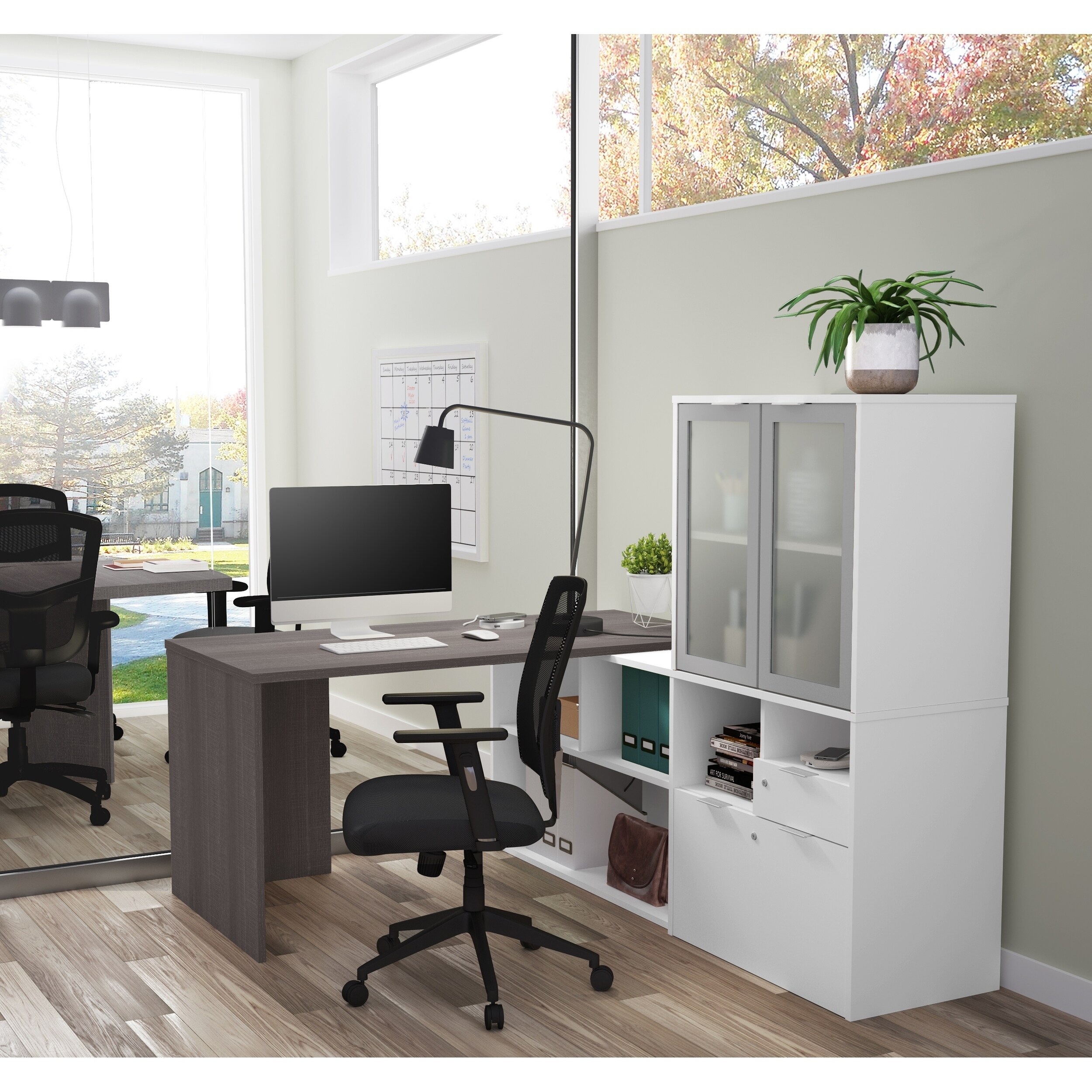 Shop Bestar I3 Plus L Desk With Frosted Glass Door Hutch