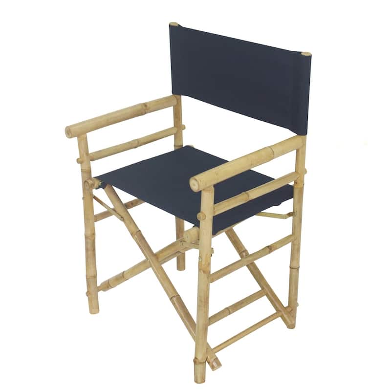 Patio Indoor Outdoor Folding Bamboo Director Chair Set of 2 - Indigo Blue