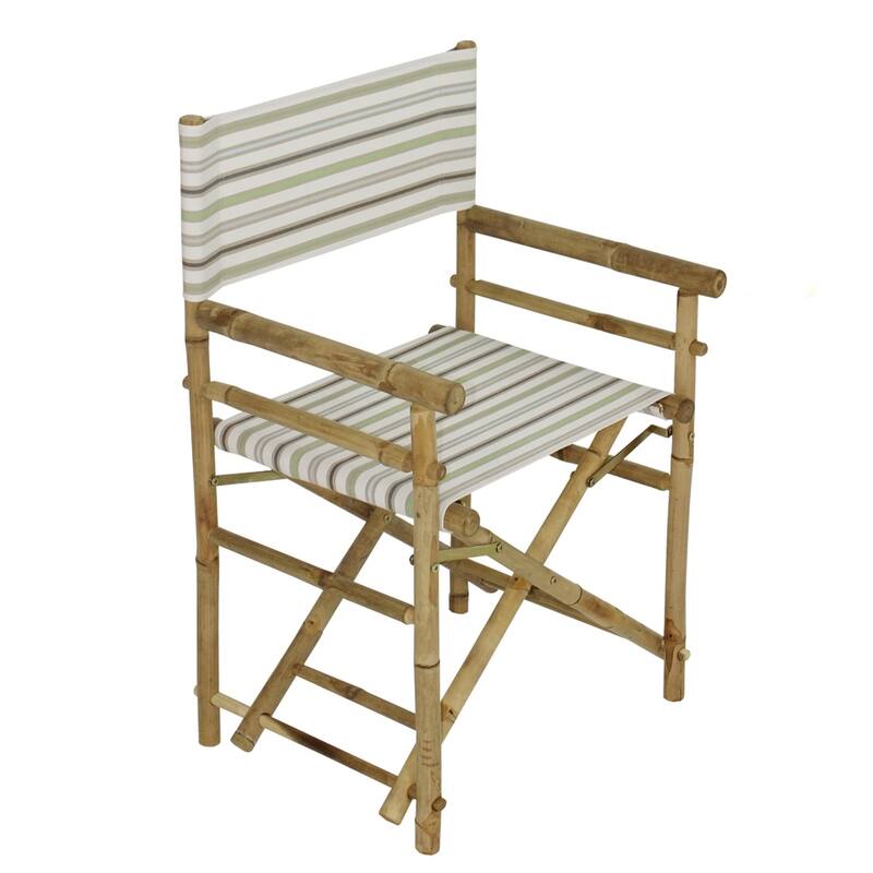 Patio Indoor Outdoor Folding Bamboo Director Chair Set of 2 - White Stripes