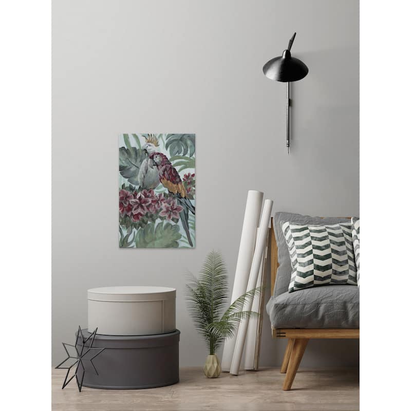 'Parrot Couple' Painting Print on Wrapped Canvas