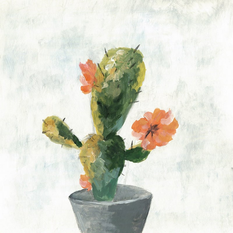'Cactus with Pot' Painting Print on Wrapped Canvas - Multi-Color