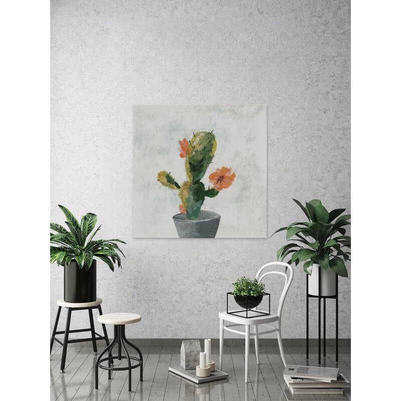 'Cactus with Pot' Painting Print on Wrapped Canvas - Multi-Color