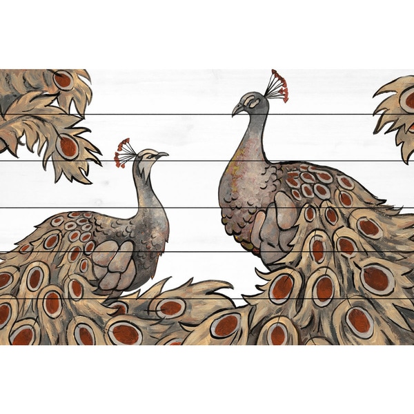 Marmont Hill - Handmade Peacock Partner III Painting Print on White Wood