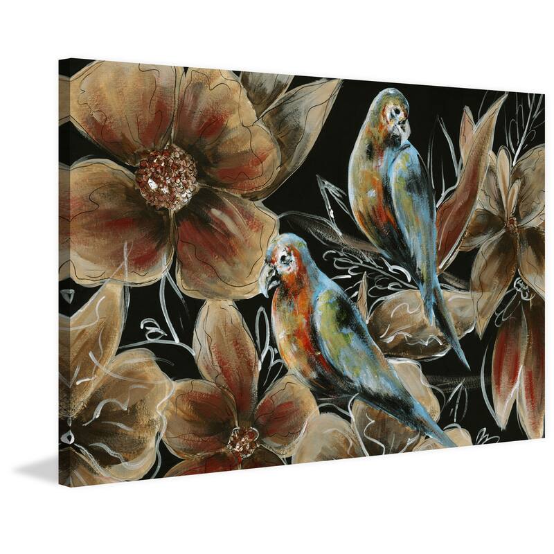 'Bronzing Bird Couple I' Painting Print on Wrapped Canvas