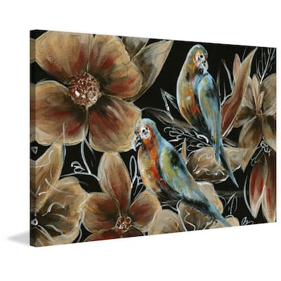 'Bronzing Bird Couple I' Painting Print on Wrapped Canvas