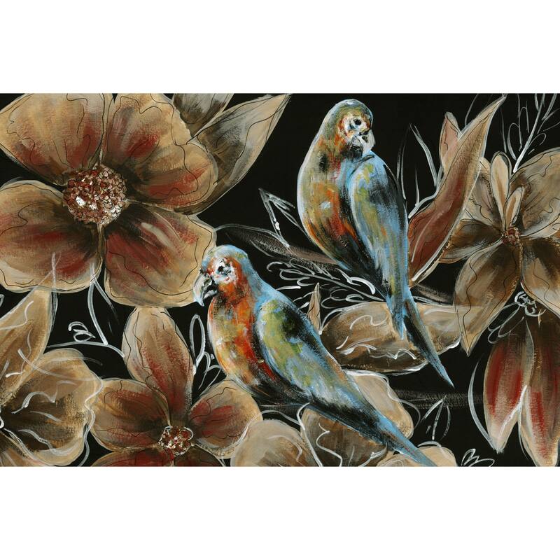 'Bronzing Bird Couple I' Painting Print on Wrapped Canvas