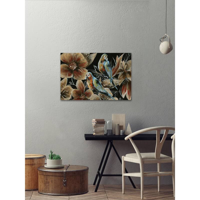 'Bronzing Bird Couple I' Painting Print on Wrapped Canvas