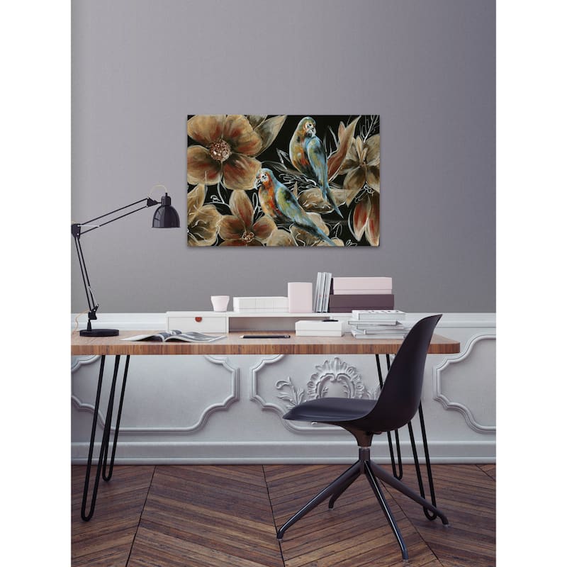 'Bronzing Bird Couple I' Painting Print on Wrapped Canvas