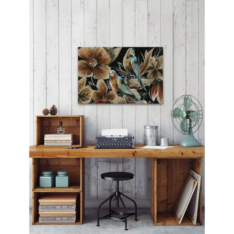 'Bronzing Bird Couple I' Painting Print on Wrapped Canvas