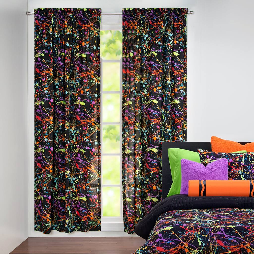 Crayola Neon Splat 84 Inch Paint drip Rod Pocket Single Curtain Panel