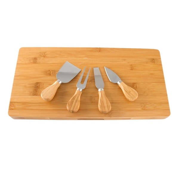 Imperial Home Bamboo Rectangle 16" X 8" Cheese Board and Cutlery Set With Slide Out Drawer