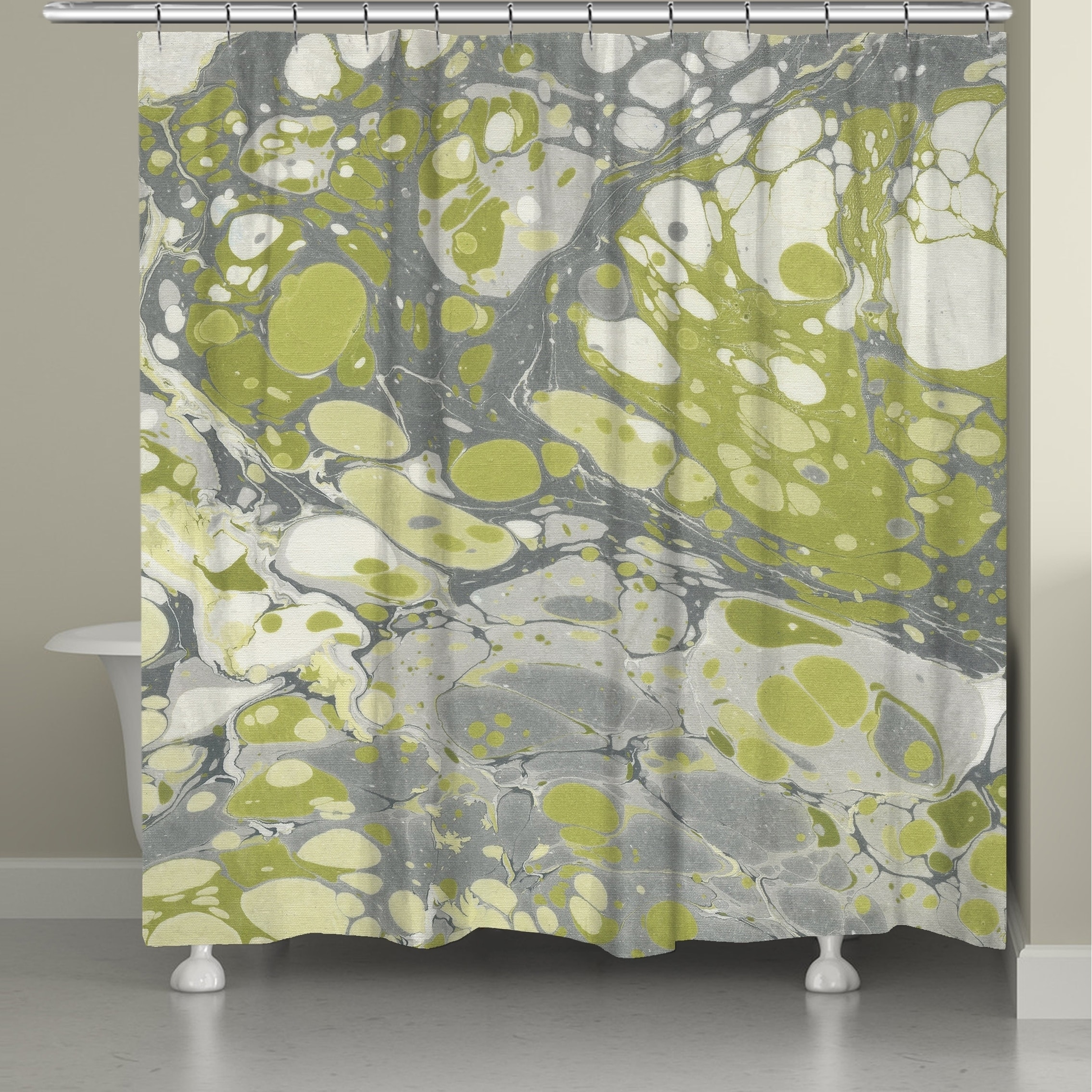 grey and green shower curtain